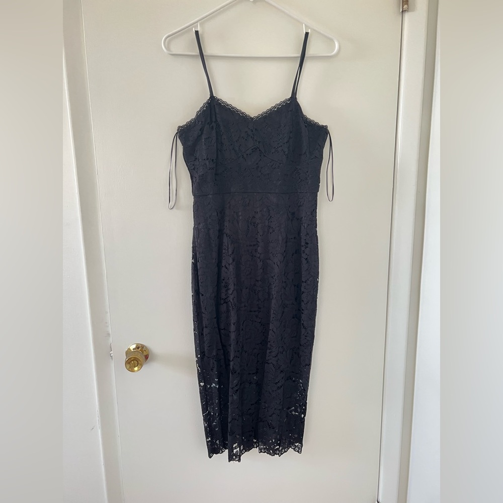 Francesca’s black lace midi cocktail dress